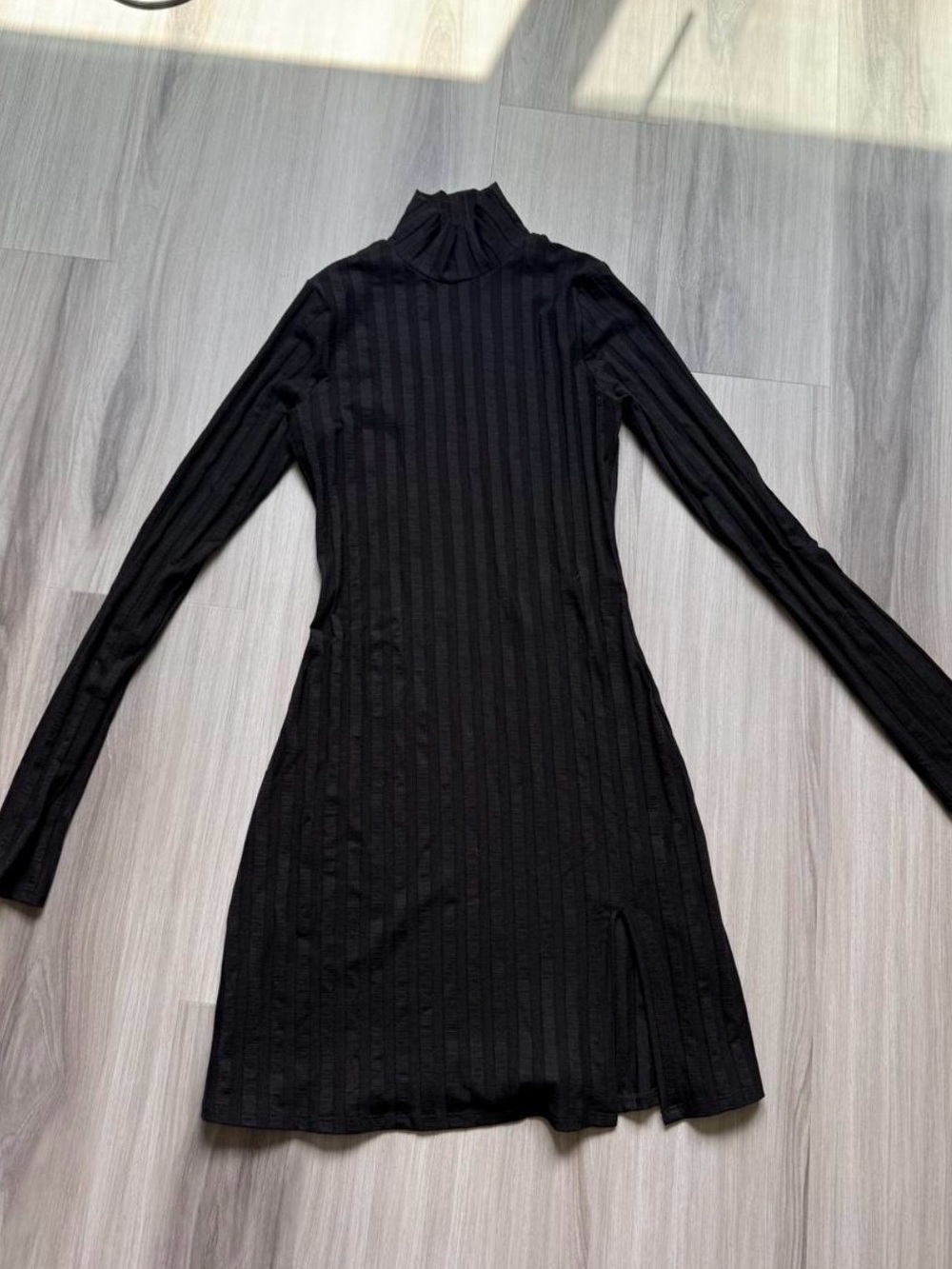 Reformation Black Ribbed Mock Neck Long-Sleeve Dress